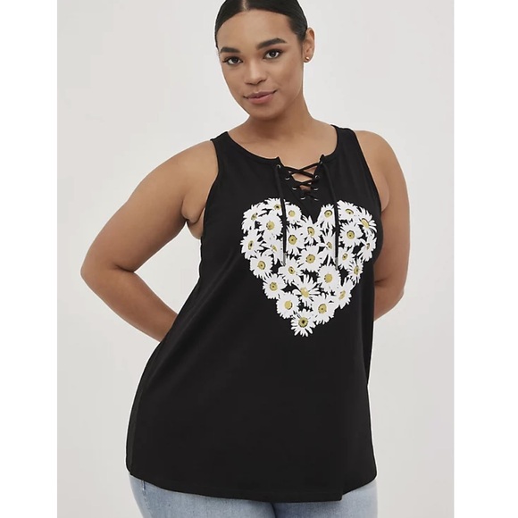 torrid Tops - Torrid Black Tank Top with Daisy Heart Design